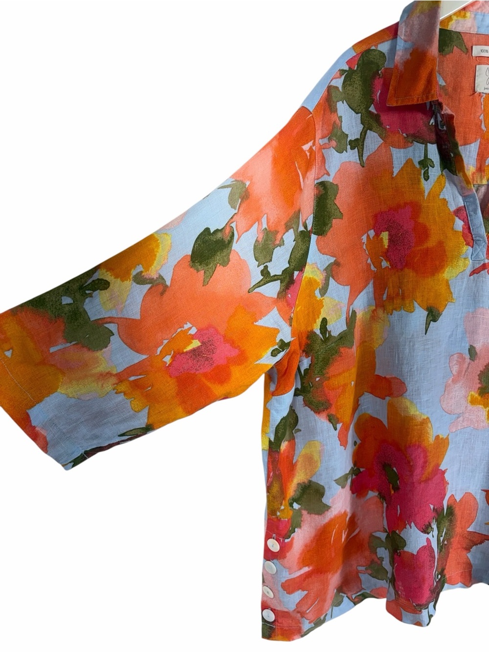 JOIE Light Blue Floral 100% linen Linen Tunic Top over size - Picture 7 of 12